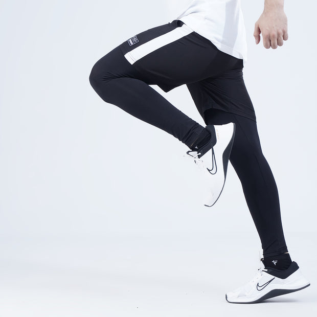 Tf-All Black Full Compression Shorts With White Panel
