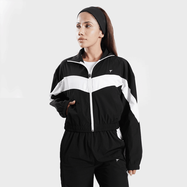 Tf-BaseRun Black And White Contrast Women Zipper Top
