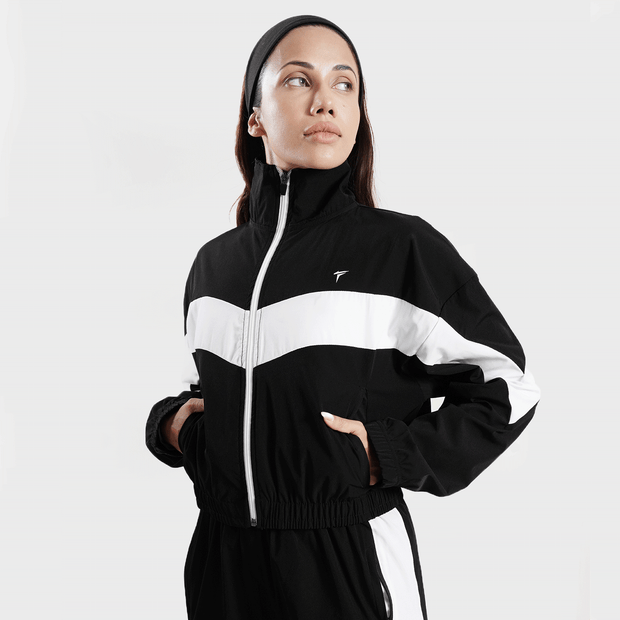 Tf-BaseRun Black And White Contrast Women Zipper Top