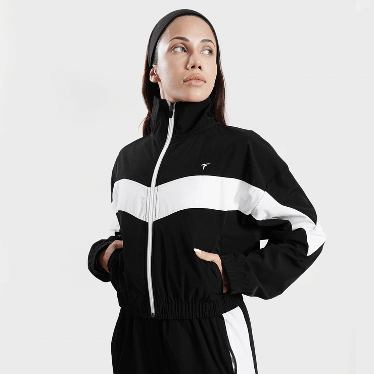 Tf-BaseRun Black And White Contrast Women Zipper Top