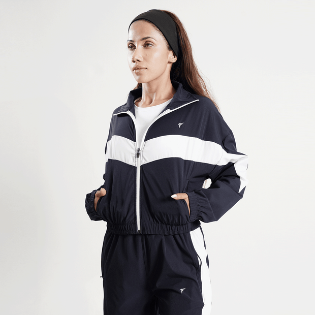 Tf-BaseRun Navy And White Contrast Women Zipper Top