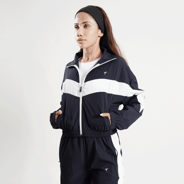Tf-BaseRun Navy And White Contrast Women Zipper Top