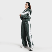 Tf-BaseRun Green And White Contrast Women Zipper Top