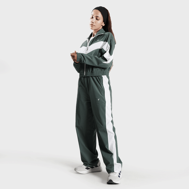 Tf-BaseRun Green And White Contrast Women Zipper Top