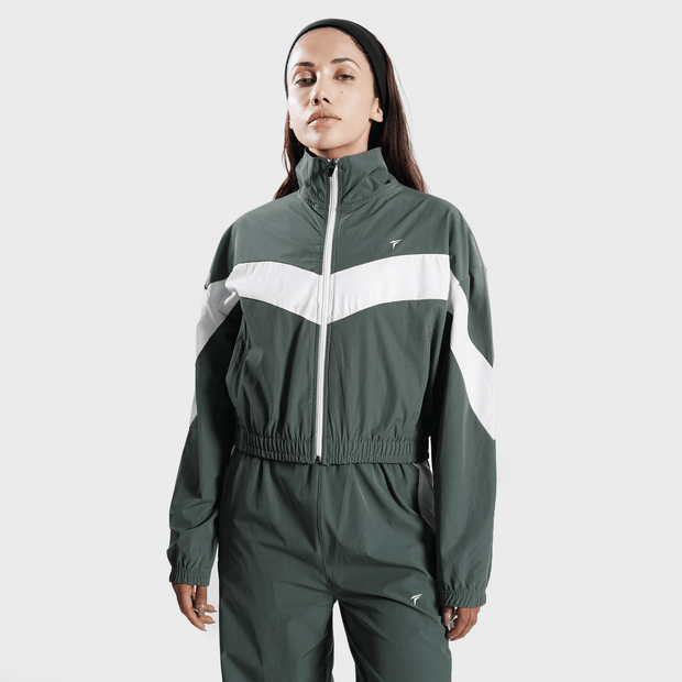 Tf-BaseRun Green And White Contrast Women Zipper Top