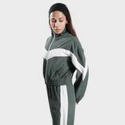 Tf-BaseRun Green And White Contrast Women Zipper Top