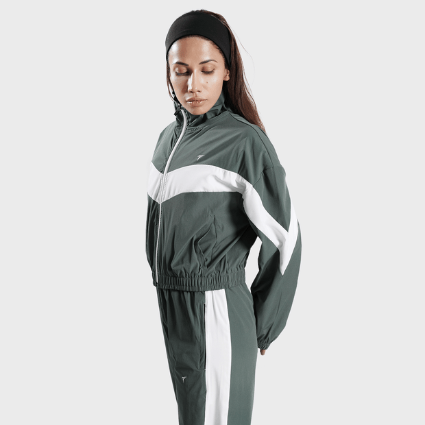 Tf-BaseRun Green And White Contrast Women Zipper Top
