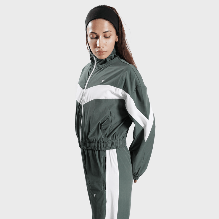 Tf-BaseRun Green And White Contrast Women Zipper Top