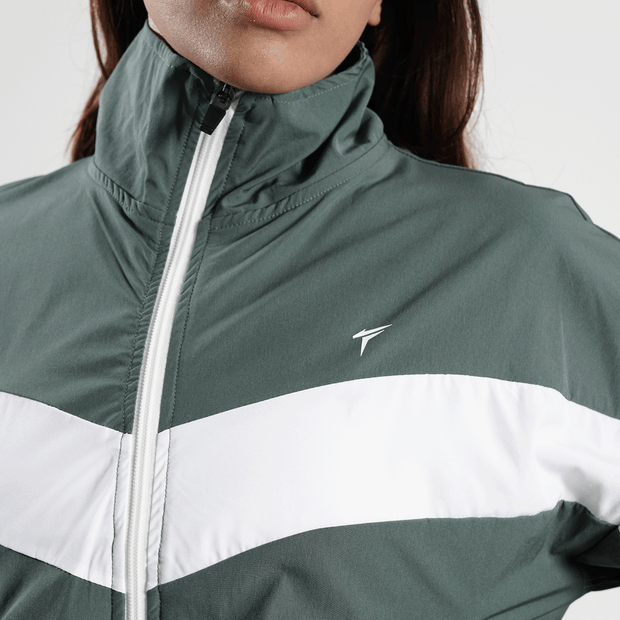 Tf-BaseRun Green And White Contrast Women Zipper Top