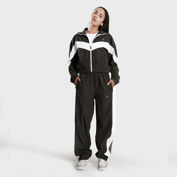 Tf-BaseRun Olive And White Contrast Women Zipper Top