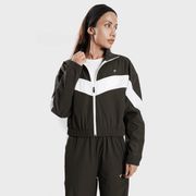 Tf-BaseRun Olive And White Contrast Women Zipper Top