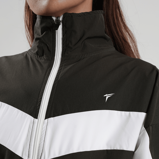 Tf-BaseRun Olive And White Contrast Women Zipper Top