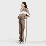 Tf-BaseRun Khaki And White Contrast Women Zipper Top