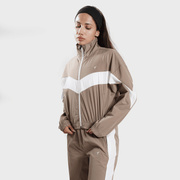 Tf-BaseRun Khaki And White Contrast Women Zipper Top