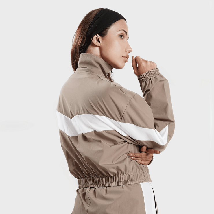 Tf-BaseRun Khaki And White Contrast Women Zipper Top
