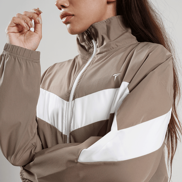 Tf-BaseRun Khaki And White Contrast Women Zipper Top
