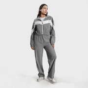 Tf-BaseRun Grey And White Contrast Women Zipper Top