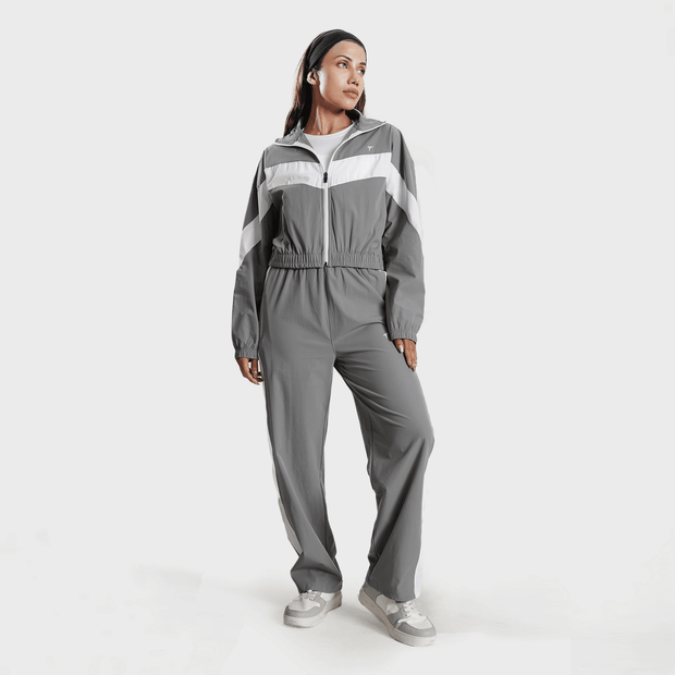 Tf-BaseRun Grey And White Contrast Women Zipper Top