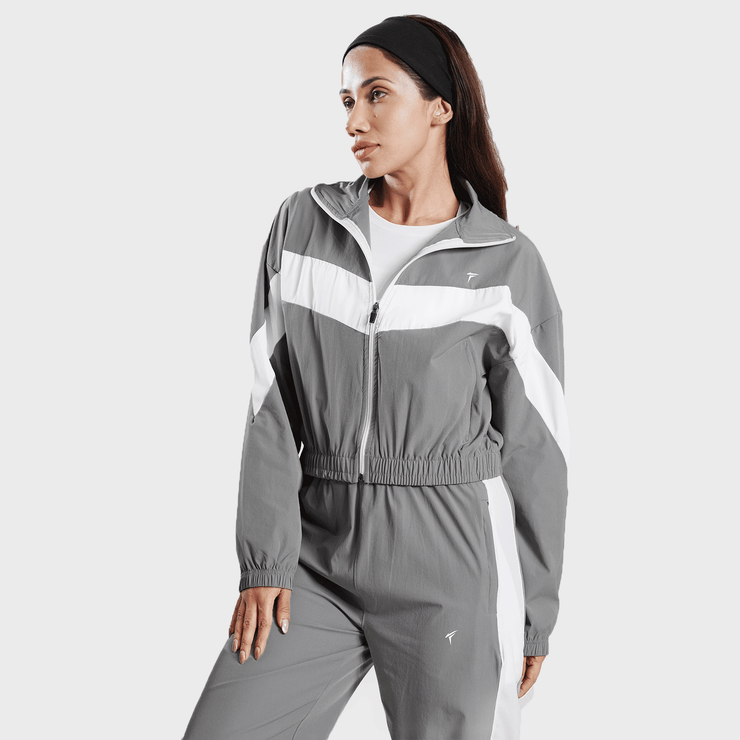 Tf-BaseRun Grey And White Contrast Women Zipper Top