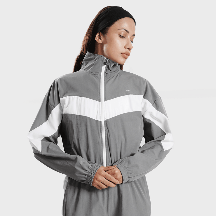 Tf-BaseRun Grey And White Contrast Women Zipper Top