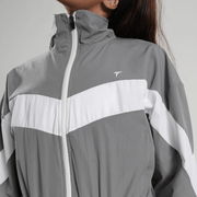 Tf-BaseRun Grey And White Contrast Women Zipper Top