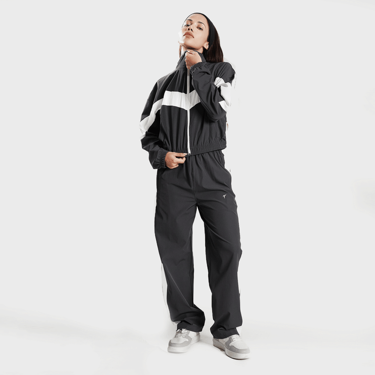 Tf-BaseRun Charcoal And White Contrast Women Zipper Top