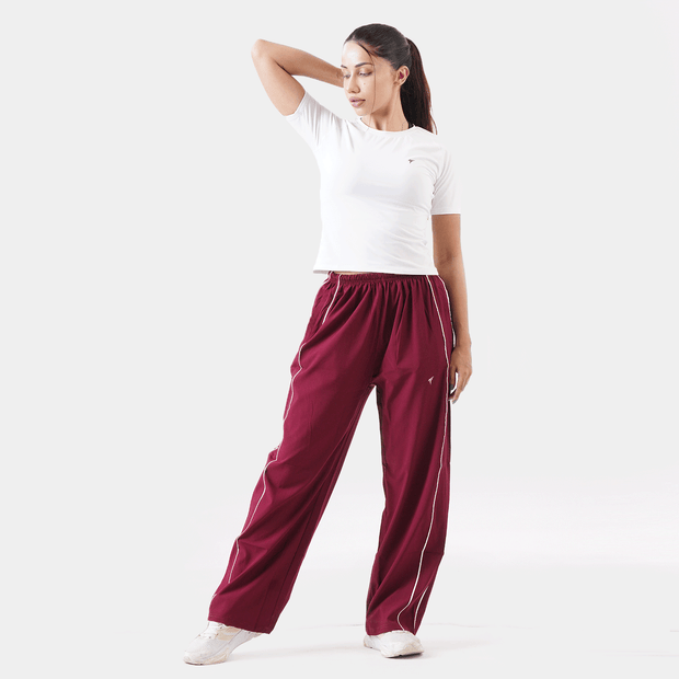 Tf-Premium Maroon Wide Leg Double Piping Bottoms