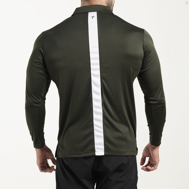 Tf-Full Sleeve Olive Polo Tee With White Back Panel