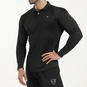 Tf-Full Sleeve Black Polo Tee With White Back Panel