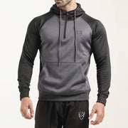 Tf-Grey and Black Raglan Zipper Fleece Hoodie