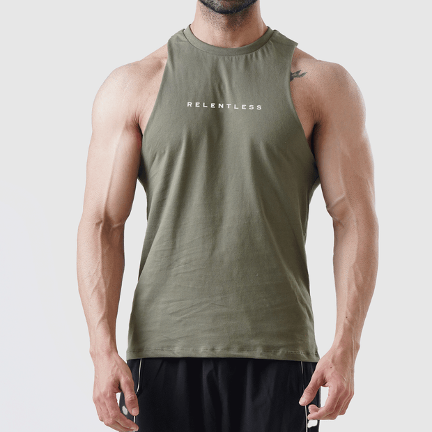 Tf-Olive Deep Cut Muscle Tank Top