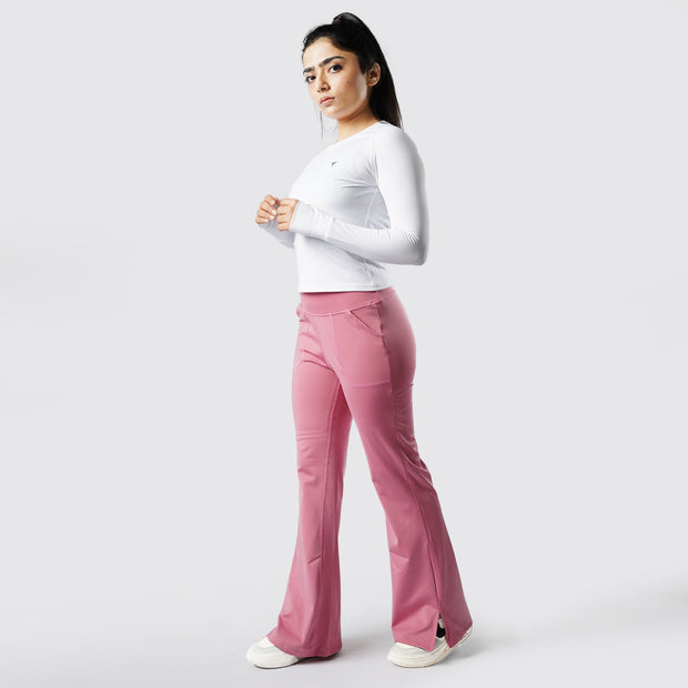 Tf-Premium Pink High Waisted Flare Cut Leggings
