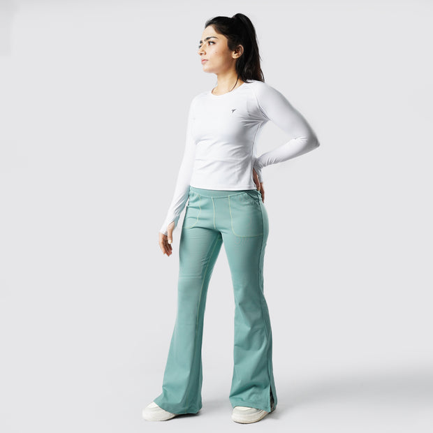 Tf-Premium Green High Waisted Flare Cut Leggings
