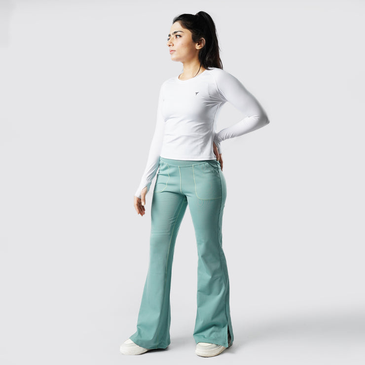 Tf-Premium Green High Waisted Flare Cut Leggings