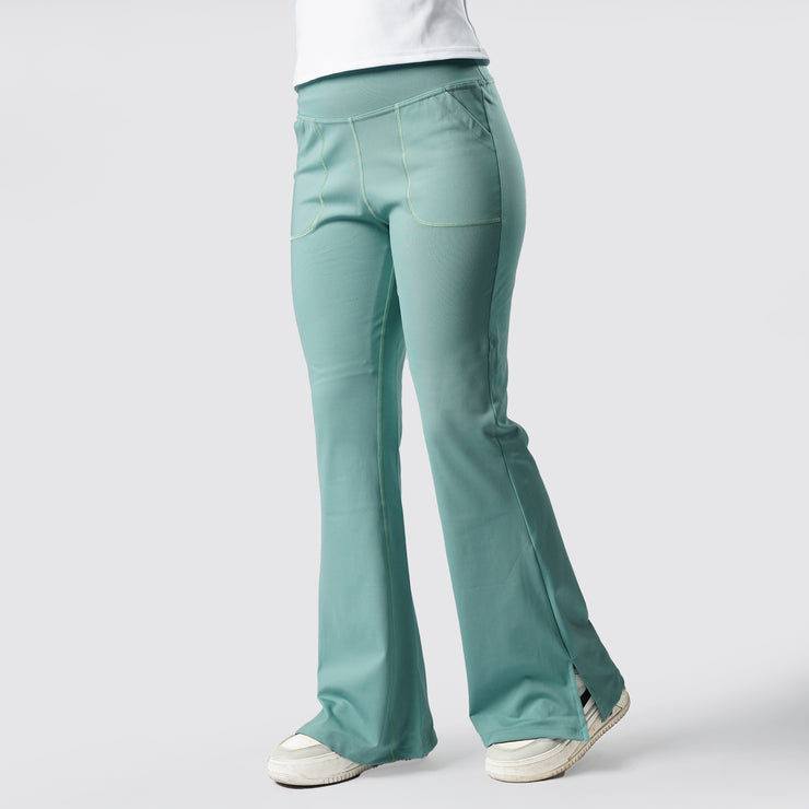 Tf-Premium Green High Waisted Flare Cut Leggings