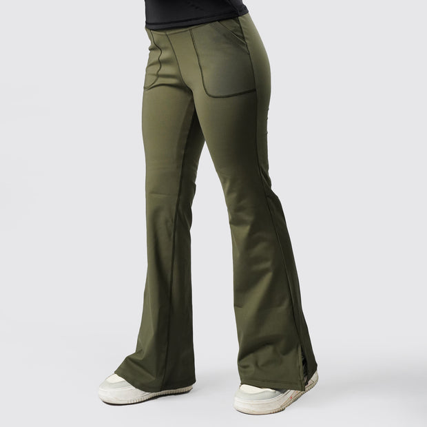 Tf-Premium Olive Green High Waisted Flare Cut Leggings