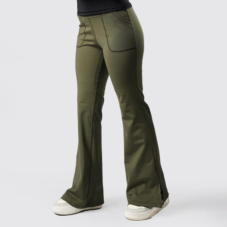 Tf-Premium Olive Green High Waisted Flare Cut Leggings