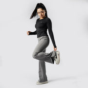 Tf-Premium Grey High Waisted Flare Cut Leggings