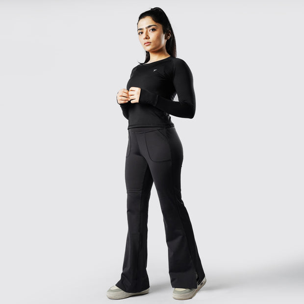 Tf-Premium Charcoal High Waisted Flare Cut Leggings