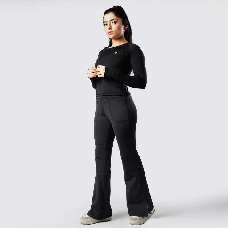Tf-Premium Charcoal High Waisted Flare Cut Leggings