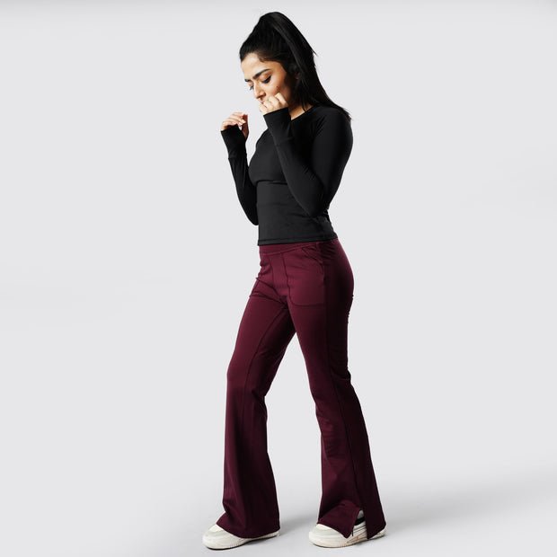 Tf-Premium Maroon High Waisted Flare Cut Leggings