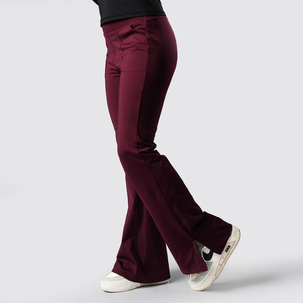 Tf-Premium Maroon High Waisted Flare Cut Leggings