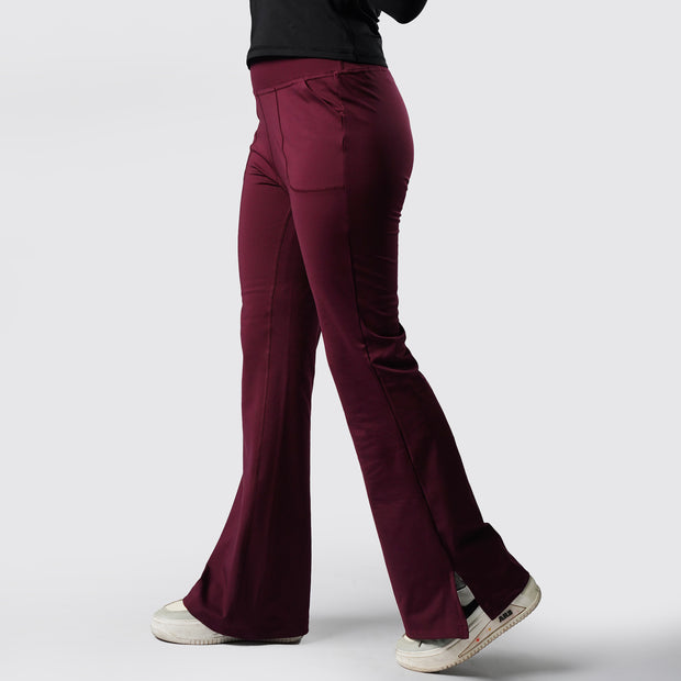 Tf-Premium Maroon High Waisted Flare Cut Leggings