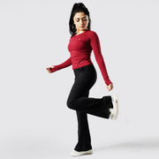 Tf-Premium Black High Waisted Flare Cut Leggings