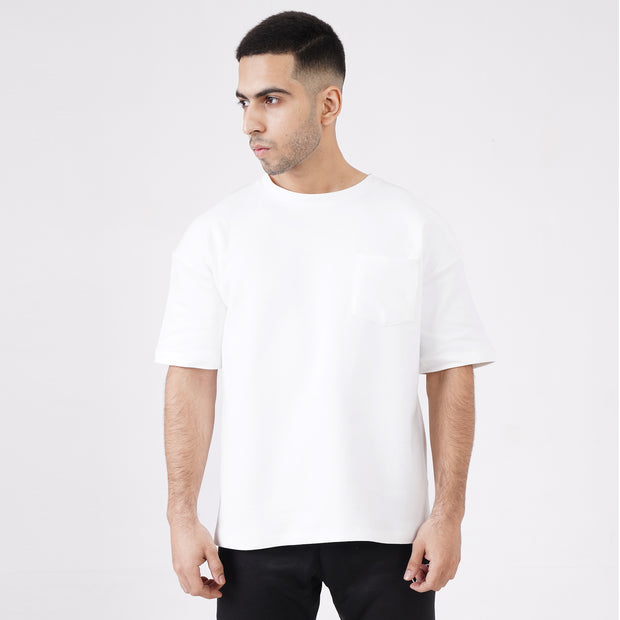 Tf-Premium Scuba White Half Sleeve Heavy GSM Pocket Top