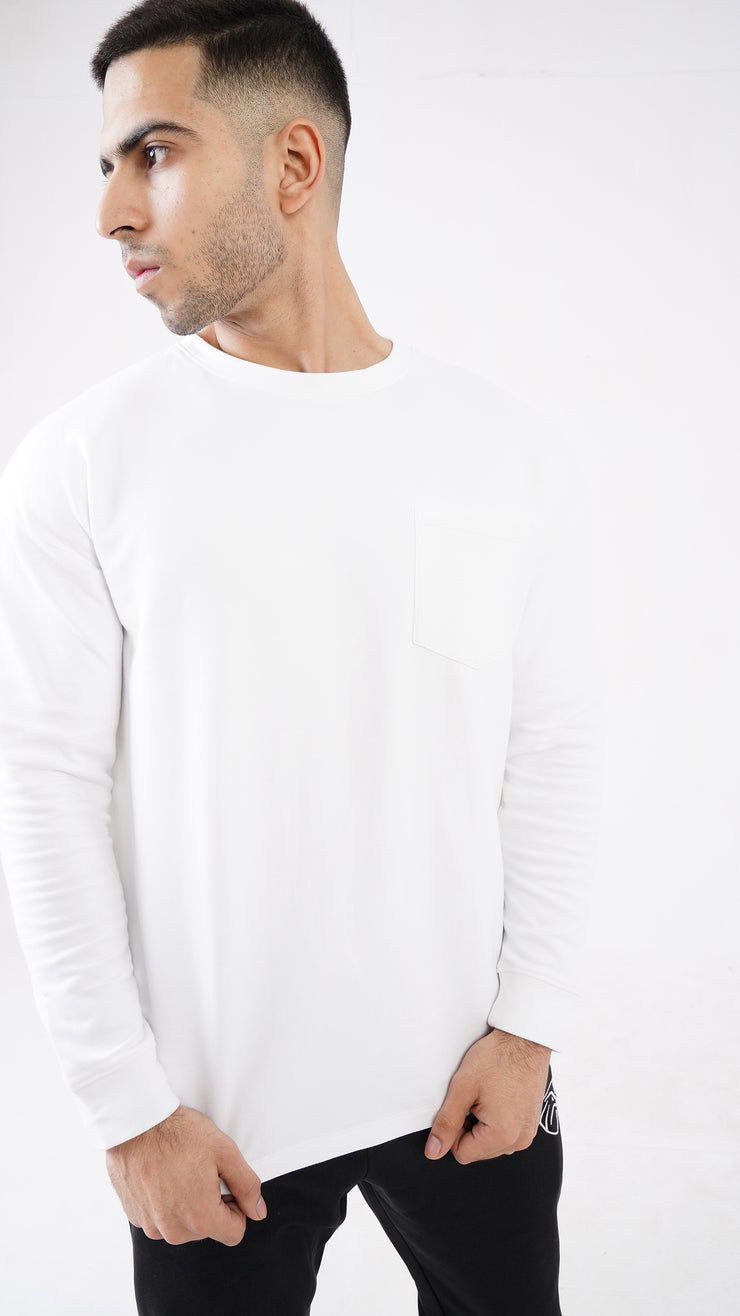 Tf-Premium Scuba White Full Sleeve Heavy GSM Pocket Top