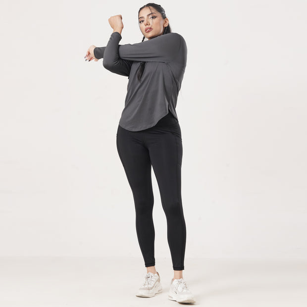 Tf-Premium Charcoal Full Sleeve Women Mesh Tee