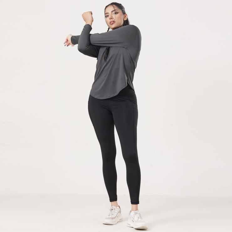 Tf-Premium Charcoal Full Sleeve Women Mesh Tee