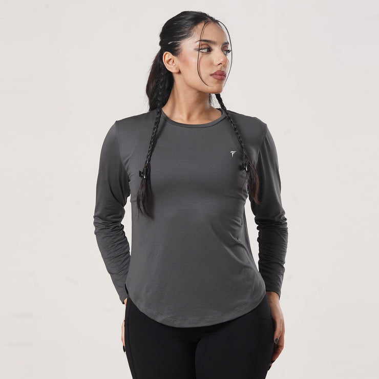 Tf-Premium Charcoal Full Sleeve Women Mesh Tee