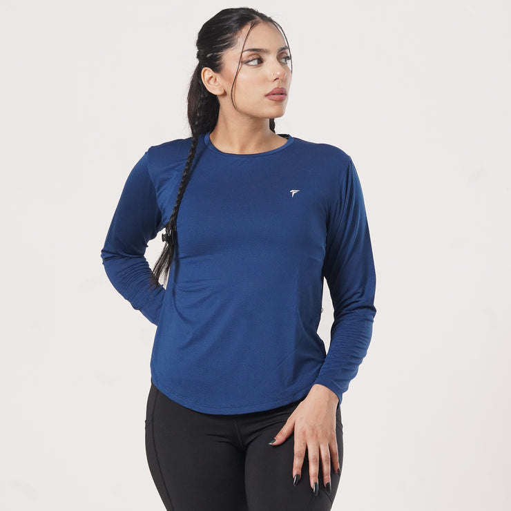 Tf-Premium Imperial Blue Full Sleeve Women Mesh Tee